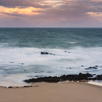 Buy canvas prints of Waves in Santa cruz, Portugal beach at sunset, long exposure calm and relaxing landscape by Luis Pina