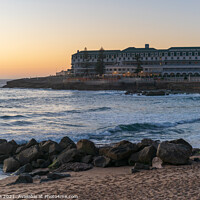 Buy canvas prints of Ericeira Vila Gale Hotel at sunset with Baleia beach in Portugal by Luis Pina