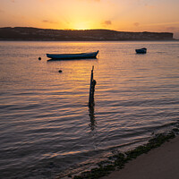 Buy canvas prints of Fishing boats on a river sea at sunset in Foz do Arelho, Portugal by Luis Pina