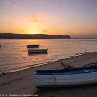 Buy canvas prints of Fishing boats on a river sea at sunset in Foz do Arelho, Portugal by Luis Pina