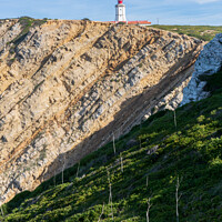Buy canvas prints of Landscape of Capo Espichel cape with the Lighthouse and sea cliffs, in Portugal by Luis Pina