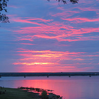 Buy canvas prints of Sunset sky over Lake Texoma Bridge by William Jell