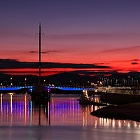 Buy canvas prints of Foryd Harbour, Rhyl at sunset. by mark baker