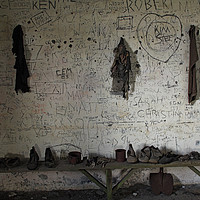 Buy canvas prints of Boots,mess & grafitti. by mark baker
