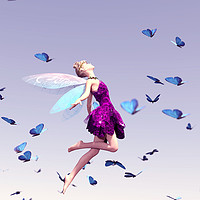 Buy canvas prints of 3d rendering of a fairy flying on the sky surround by chainat prachatree