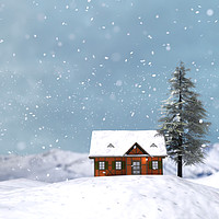 Buy canvas prints of House or cottage in winter for christmas,3d illust by chainat prachatree