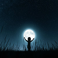 Buy canvas prints of Girl holding the moon in starry night,3d rendering by chainat prachatree