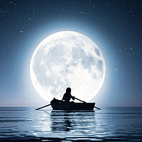Buy canvas prints of Girl on row boat on the sea under the moonlight,3d by chainat prachatree