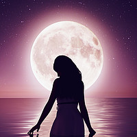 Buy canvas prints of Girl walking on the water under the moonlight,3d r by chainat prachatree