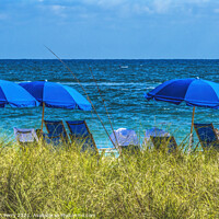 Buy canvas prints of Bue Umbrellas Beach Bathers Blue Ocean Fort Lauderdale Florida by William Perry