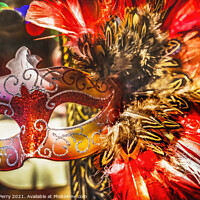 Buy canvas prints of Colorful Red Mask Feathers Mardi Gras New Orleans Louisiana by William Perry