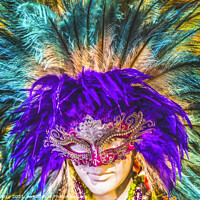 Buy canvas prints of Colorful Red Mask Purple Feathers Mardi Gras New Orleans Louisia by William Perry