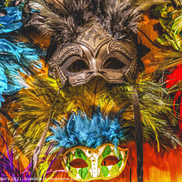 Buy canvas prints of Colorful Green Black Masks Blue Feathers Mardi Gras New Orleans by William Perry