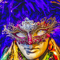 Buy canvas prints of Colorful Red Mask Blue Feathers Mardi Gras New Orleans Louisiana by William Perry