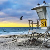Buy canvas prints of Lifeguard Station Surfers La Jolla Shores Beach San Diego Califo by William Perry