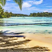 Buy canvas prints of Colorful Hauru Point Beach Palm Trees Blue Water Moorea Tahiti by William Perry