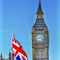 Buy canvas prints of Big Ben Tower British Flag Parliament Westminster Bridge London  by William Perry