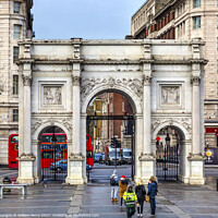 Buy canvas prints of Marble Arch Red Bus Park Lane London England by William Perry