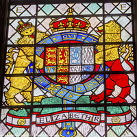 Buy canvas prints of Elizabeth Coat Arms Stained Glass Chapter House Westminster Lond by William Perry