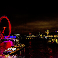 Buy canvas prints of Big Eye Ferris Wheel Thames River Night London England by William Perry