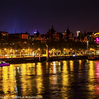 Buy canvas prints of Thames River Night Westminster Bridge London England by William Perry