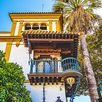 Buy canvas prints of Colorful Building Balcony Santa Cruz Garden District Seville Spa by William Perry