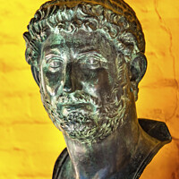 Buy canvas prints of Ancient Bust Roman Emperor Hadrian Italica Seville Andalusia Spa by William Perry