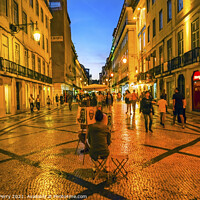 Buy canvas prints of Artist Rua Augusta Evening Walking Shopping Street Baixa Lisbon  by William Perry