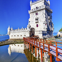 Buy canvas prints of Belem Tower Torre Portuguese Symbol Reflection Lisbon Portugal by William Perry