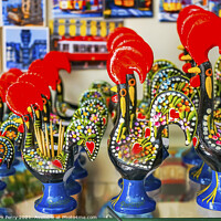 Buy canvas prints of Red Rooster Paperweights Souvenirs Handicrafts Lisbon Portugal by William Perry