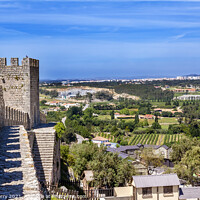 Buy canvas prints of Castle Turrets Towers Walls Countrside Obidos Portugal by William Perry