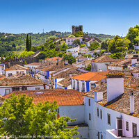 Buy canvas prints of Castle Turrets Towers Walls Orange Roofs Obidos Portugal by William Perry
