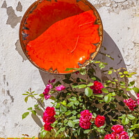 Buy canvas prints of White Yellow Wall Orange Bowl Street Obidos Portugal by William Perry