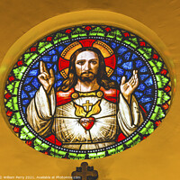 Buy canvas prints of Jesus Sacred Heart Stained Glass Cathedral Punta Arenas Chile by William Perry