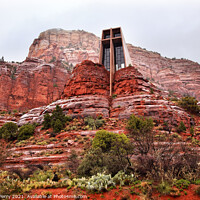 Buy canvas prints of Chapel of Holy Cross Red Rock Canyon Rain Clouds Sedona Arizona by William Perry