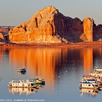 Buy canvas prints of Castle Rock Wahweap Bay Marina House Boats Lake Powell Glen Cany by William Perry
