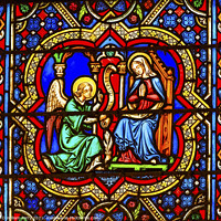 Buy canvas prints of Annunciation Angel Mary Stained Glass Notre Dame Cathedral Paris by William Perry