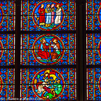 Buy canvas prints of Kings Saints Stained Glass Notre Dame Cathedral Paris France by William Perry