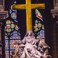 Buy canvas prints of Pieta Statue Cross Stained Glass Notre Dame Cathedral Paris Fran by William Perry