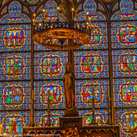 Buy canvas prints of Mary Statue Candles Stained Glass Notre Dame Cathedral Paris Fra by William Perry