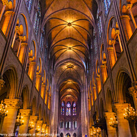 Buy canvas prints of Interior Arches Stained Glass Notre Dame Cathedral Paris France by William Perry