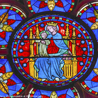 Buy canvas prints of Virgin Mary Stained Glass Notre Dame Cathedral Paris France by William Perry