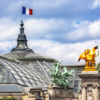 Buy canvas prints of Grand Palais de Champs Elysees Statues Flag Paris France by William Perry
