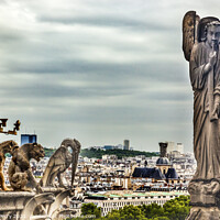 Buy canvas prints of Gargoyles Statue Roof Notre Dame Church Before Fire Paris France by William Perry