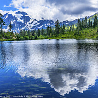 Buy canvas prints of Picture Lake Evergreens Clouds Reflection Mount Shuksan Washingt by William Perry