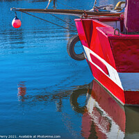 Buy canvas prints of Red Boat Waterfront Reflection Inner Harbor Honfluer France by William Perry