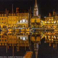 Buy canvas prints of Night Boats Waterfront Reflection Inner Harbor Honfluer France by William Perry