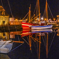 Buy canvas prints of Night Sailboats Waterfront Reflection Inner Harbor Honfluer Fran by William Perry