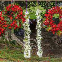 Buy canvas prints of Tropical Flowers Christmas Wreaths Leis Moorea Tahiti by William Perry