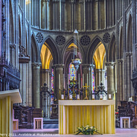 Buy canvas prints of Altar Cross Stained Glass Cathedral Church Bayeux Normandy Franc by William Perry
